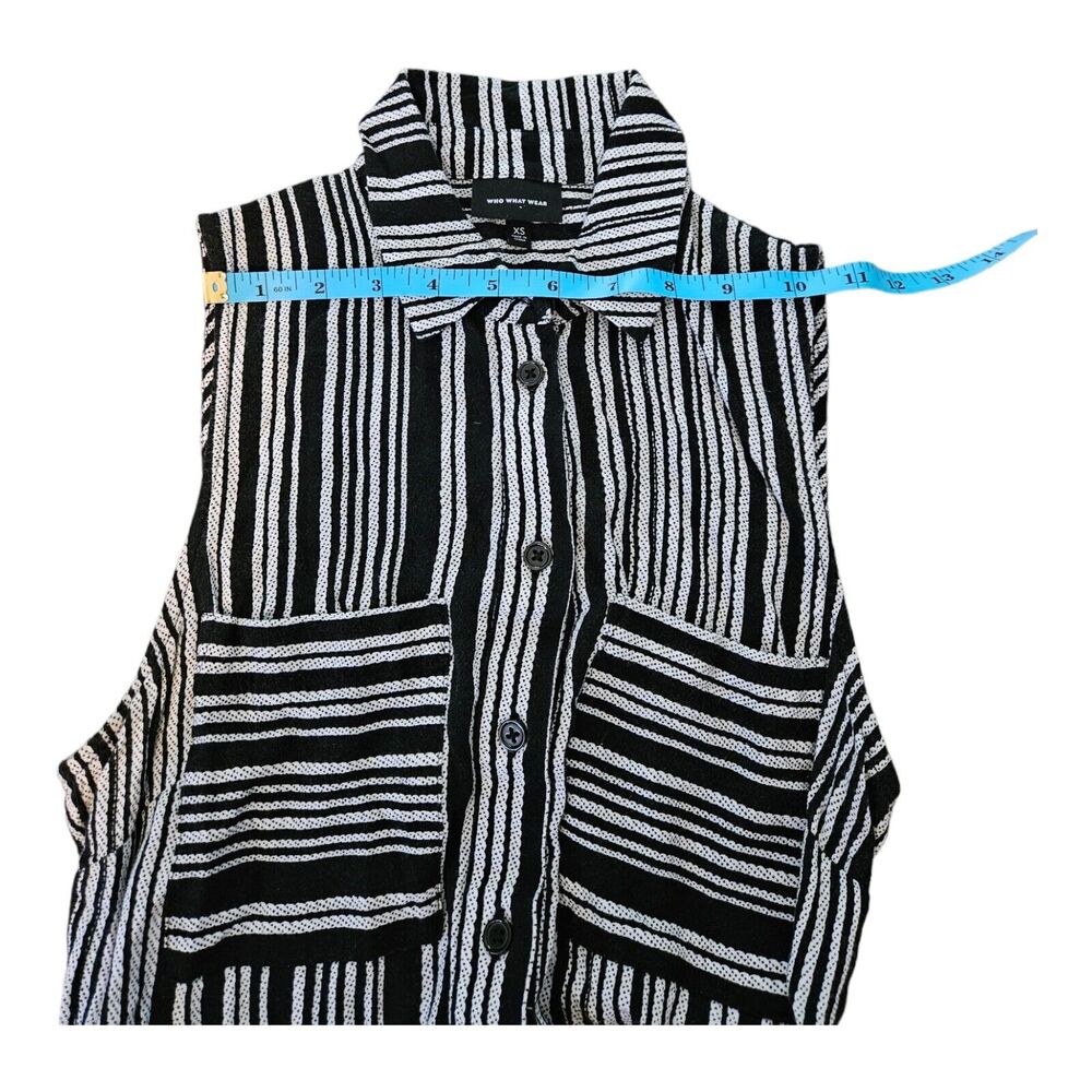 Who What Wear XS Black, White Striped Button Up Sleeveless Collared Midi Dress - Picture 9 of 11